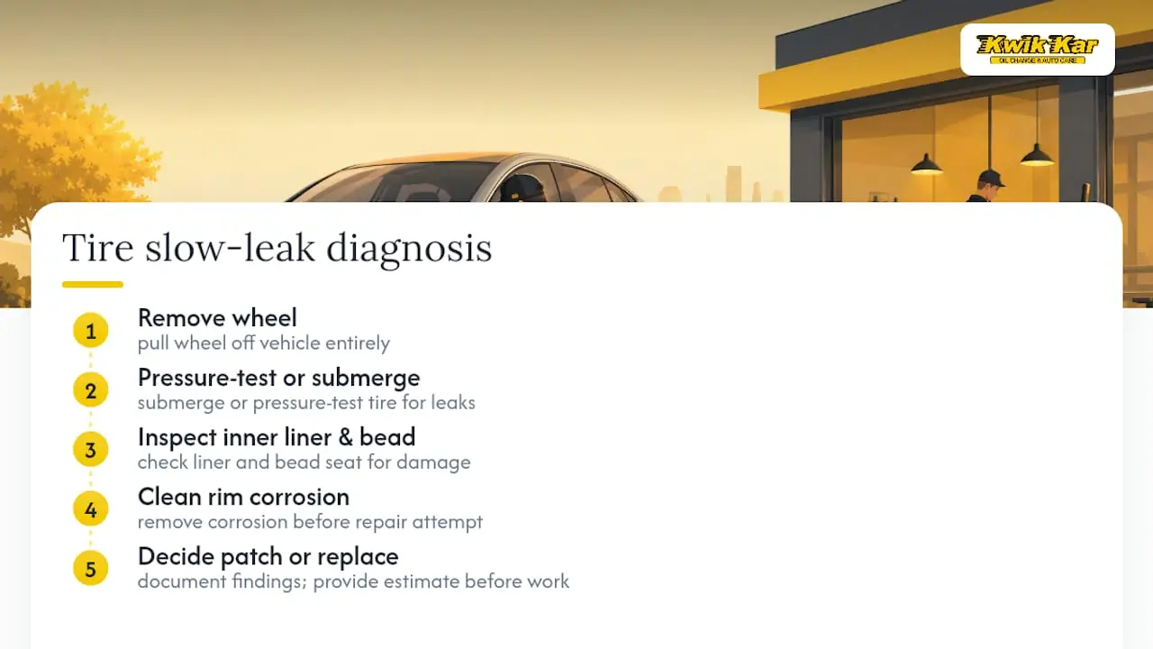 Slow tire leak diagnostic sequence