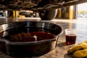 Dark burnt transmission fluid in inspection pan