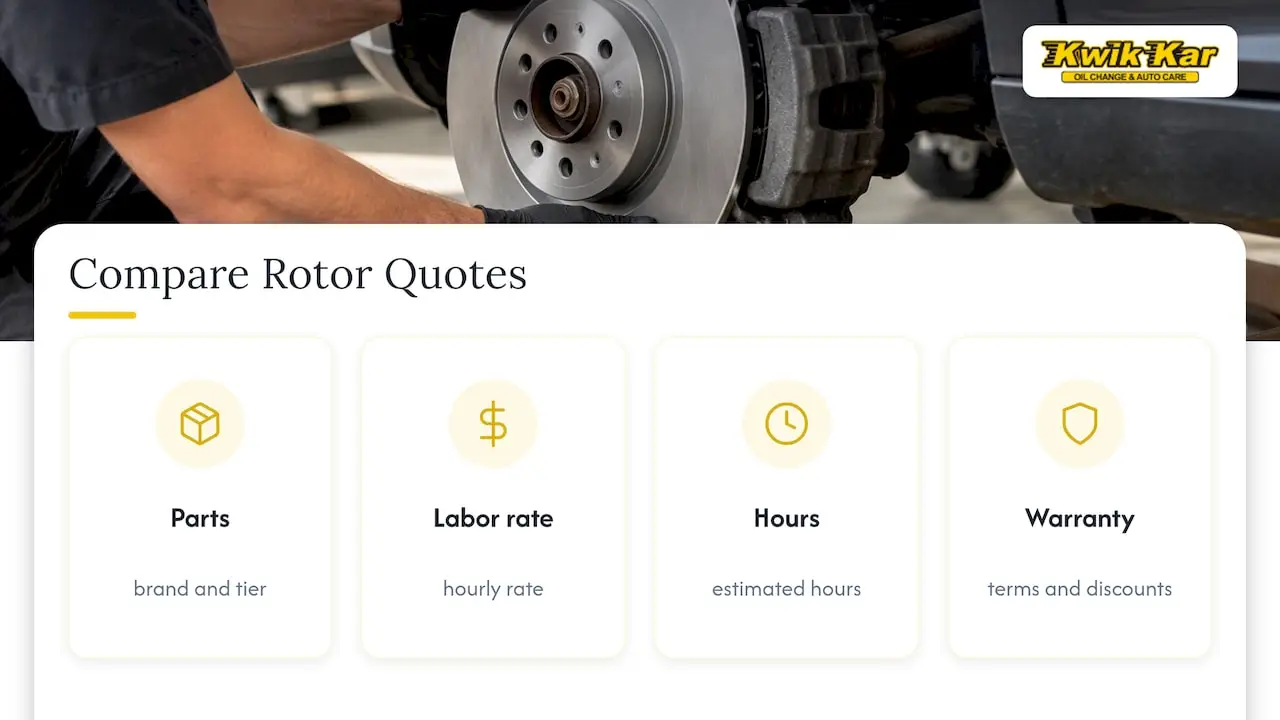 Four fields for comparing brake repair quotes
