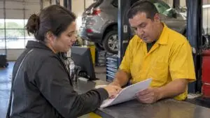 Customer reviewing a brake repair estimate