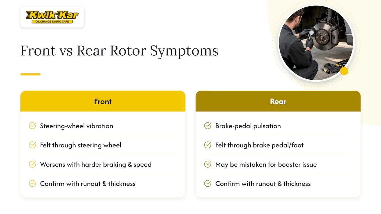 Front and rear rotor symptom comparison