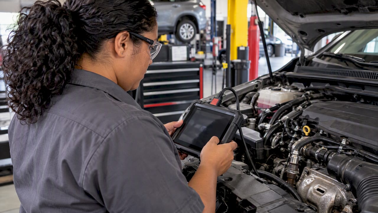 Technician monitoring oxygen sensor scan data